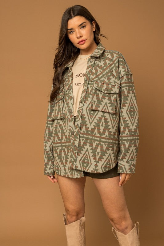 Aztec Pocket Print Shacket