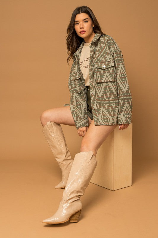 Aztec Pocket Print Shacket