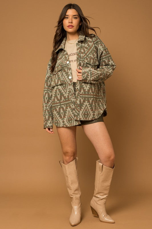 Aztec Pocket Print Shacket