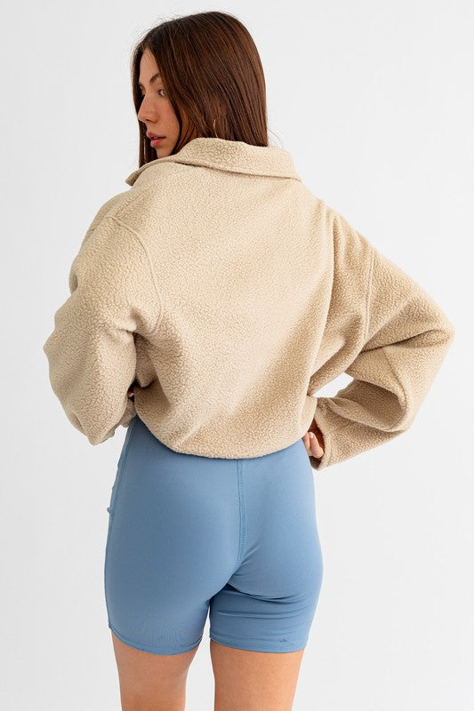 Pocket Detail Boxy Fleece Pullover Sweater