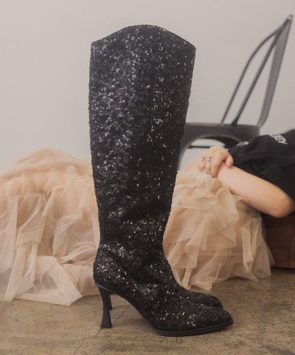 Jewel Knee High Sequin Boots