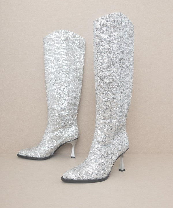 Jewel Knee High Sequin Boots