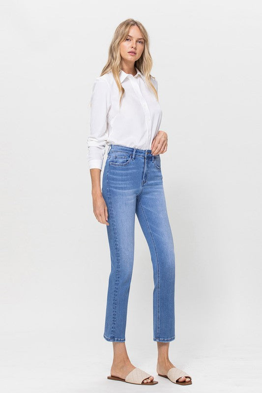 High Rise Crop Slim Straight Jeans