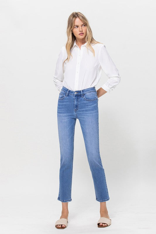 High Rise Crop Slim Straight Jeans