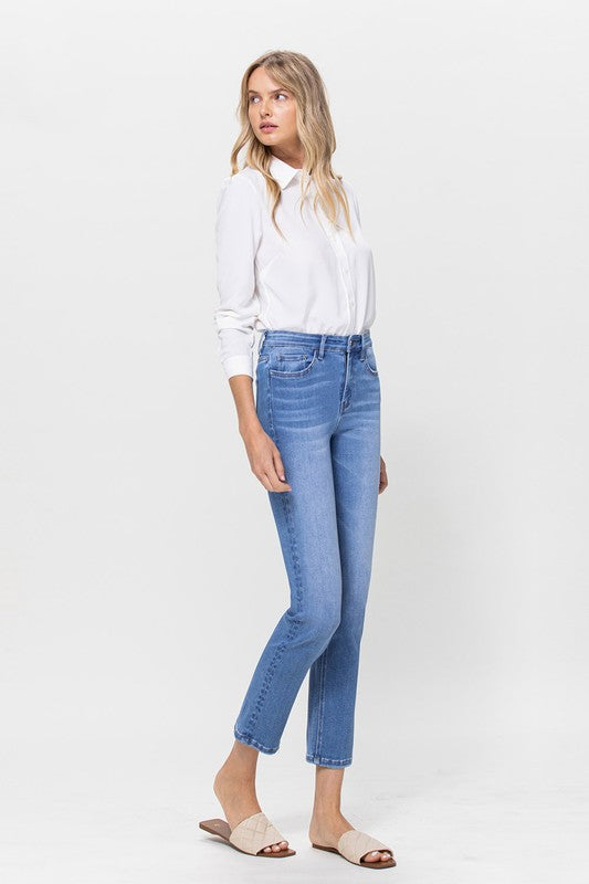 High Rise Crop Slim Straight Jeans