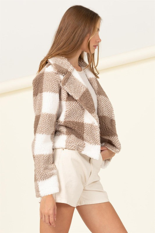 Plaid Pattern Fur Jacket