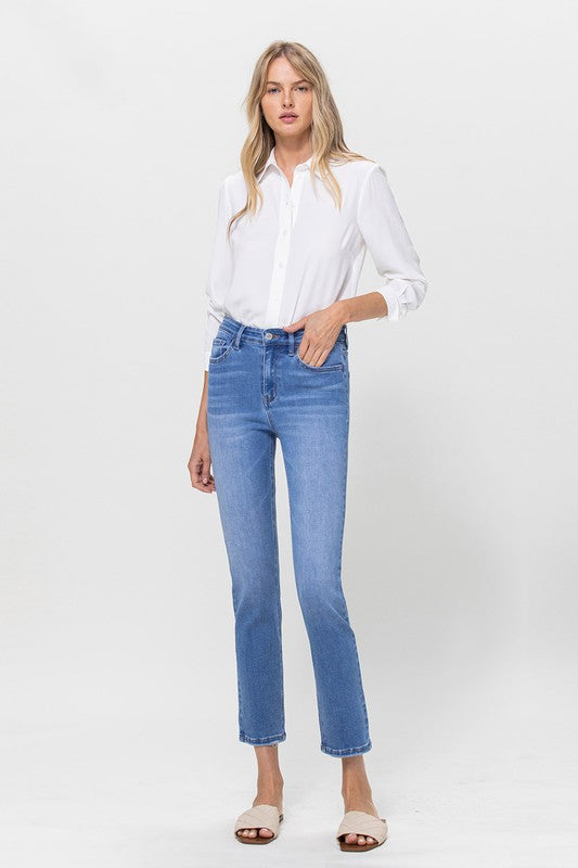 High Rise Crop Slim Straight Jeans