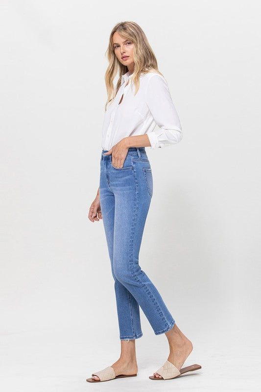 High Rise Crop Slim Straight Jeans