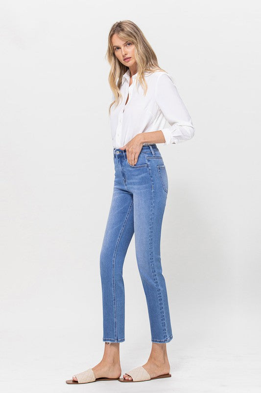 High Rise Crop Slim Straight Jeans