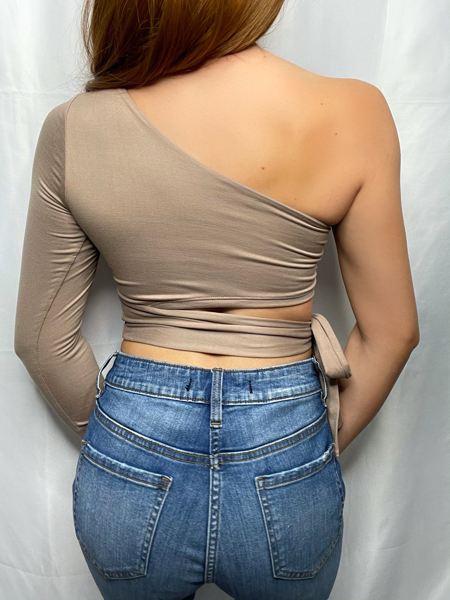 Aubree Half Tie Top (Taupe)