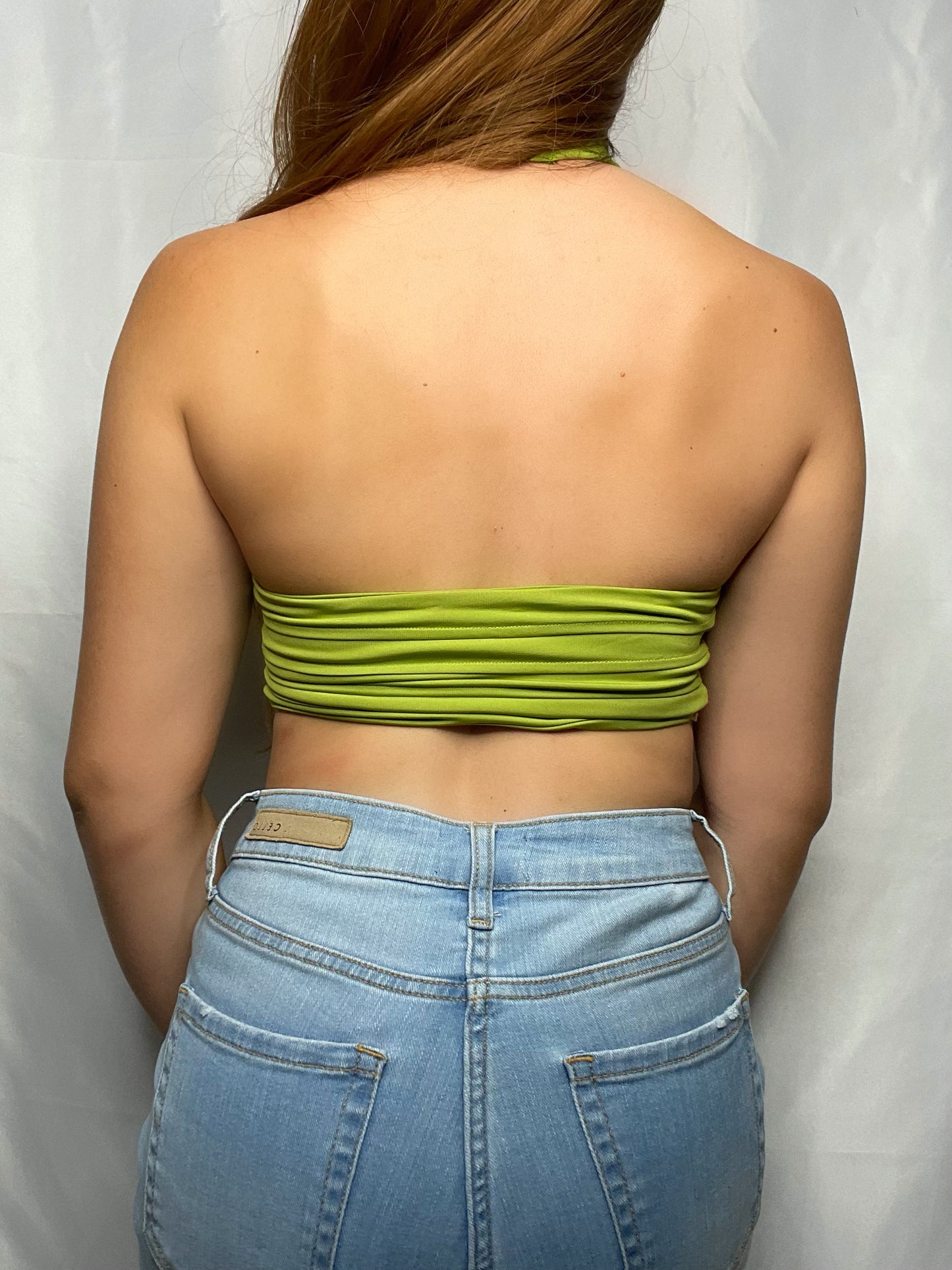 Mariah Cross Over Halter Crop Top (Avocado)